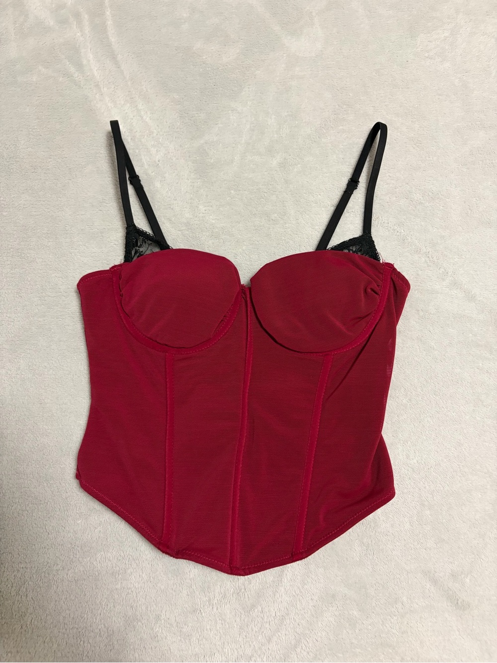 Garage Red Bustier Corset Top with Black Straps